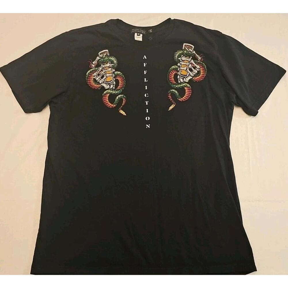 Affliction Viva El Tequila Black Label Rhinestone Graphic T-Shirt Size XL